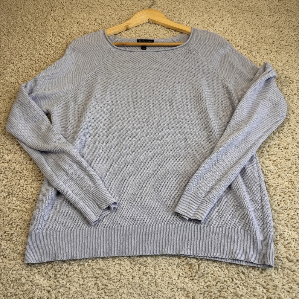 Eileen Fisher Women's M Organic Linen Cotton Sweater Light Blue Crewneck Coastal